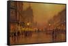 A Street at Night-John Atkinson Grimshaw-Framed Stretched Canvas