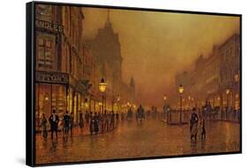 A Street at Night-John Atkinson Grimshaw-Framed Stretched Canvas