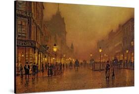 A Street at Night-John Atkinson Grimshaw-Stretched Canvas