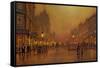 A Street at Night-John Atkinson Grimshaw-Framed Stretched Canvas