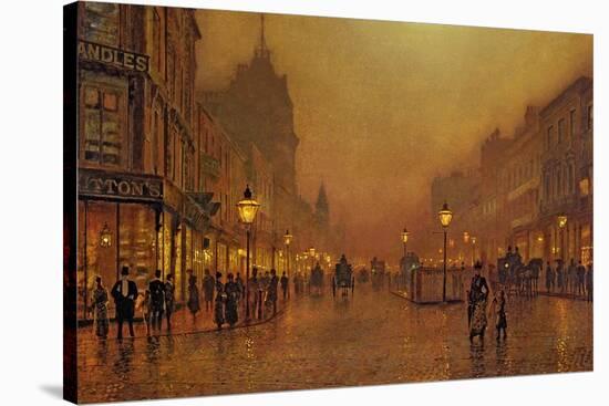 A Street at Night-John Atkinson Grimshaw-Stretched Canvas