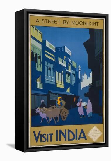 A Street by Moonlight - Visit India-null-Framed Stretched Canvas