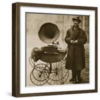 A Street Hawker Entertains with a Gramophone, Transported in a Pram-null-Framed Giclee Print