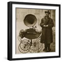A Street Hawker Entertains with a Gramophone, Transported in a Pram-null-Framed Giclee Print