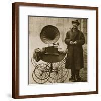 A Street Hawker Entertains with a Gramophone, Transported in a Pram-null-Framed Giclee Print