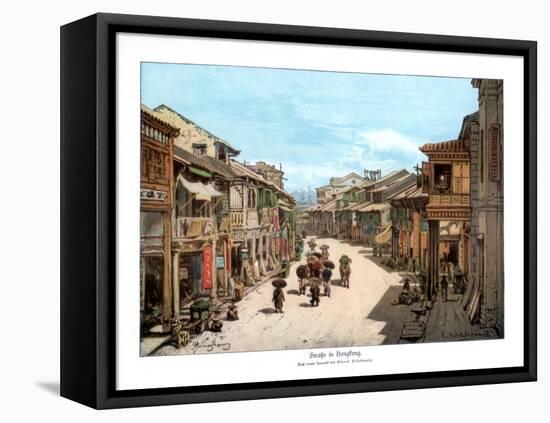 A Street in Hong Kong, 1900-null-Framed Stretched Canvas