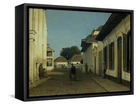 A Street in the Old Part of Batavia, Street and Leaning Against the Walls, Some Natives-Jan Weissenbruch-Framed Stretched Canvas