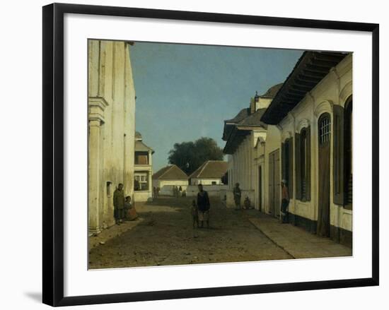 A Street in the Old Part of Batavia, Street and Leaning Against the Walls, Some Natives-Jan Weissenbruch-Framed Art Print