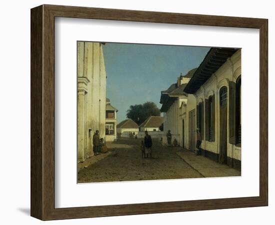 A Street in the Old Part of Batavia, Street and Leaning Against the Walls, Some Natives-Jan Weissenbruch-Framed Art Print