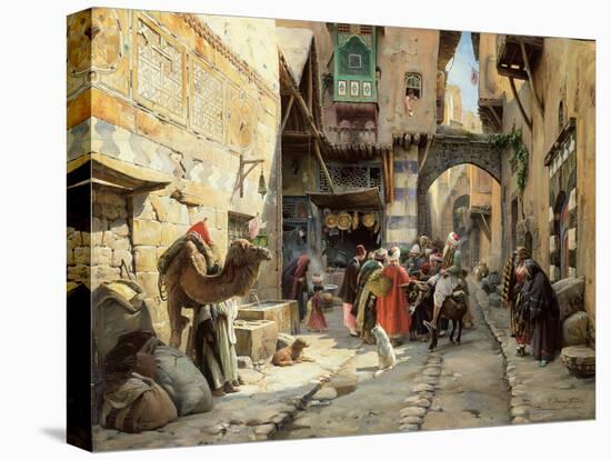 A Street Scene, Damascus (Oil on Panel)-Gustave Bauernfeind-Stretched Canvas