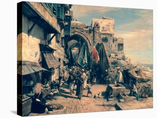 A Street Scene in Jaffa, 1890-Gustav Bauernfeind-Stretched Canvas