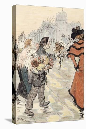 A Street Scene with Flower Vendors-Théophile Alexandre Steinlen-Stretched Canvas