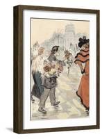 A Street Scene with Flower Vendors-Théophile Alexandre Steinlen-Framed Giclee Print