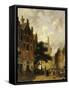 A Street Scene with Numerous Figures-Adrianus Eversen-Framed Stretched Canvas