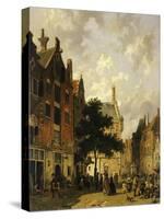 A Street Scene with Numerous Figures-Adrianus Eversen-Stretched Canvas