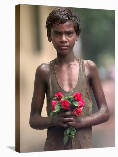 A Street Urchin, Name Unknown, Waits in Line Outside St. Thomas' Church with a Bouquet of Flowers-null-Stretched Canvas