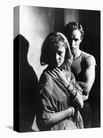 A STREETCAR NAMED DESIRE, 1951 directed by ELIA KAZAN with Vivien Leigh and Marlon Brando (b/w phot-null-Stretched Canvas