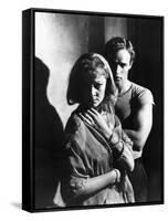 A STREETCAR NAMED DESIRE, 1951 directed by ELIA KAZAN with Vivien Leigh and Marlon Brando (b/w phot-null-Framed Stretched Canvas
