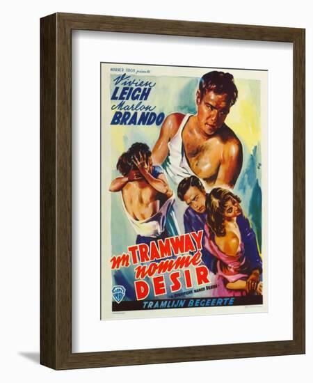 A Streetcar Named Desire, Belgian Movie Poster, 1951-null-Framed Art Print