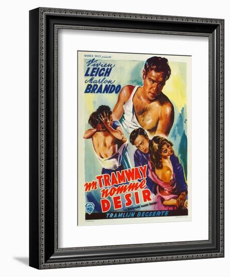 A Streetcar Named Desire, Belgian Movie Poster, 1951-null-Framed Art Print