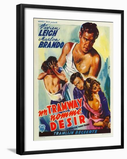 A Streetcar Named Desire, Belgian Movie Poster, 1951-null-Framed Art Print