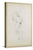 A Study for a Figure in an Adoration of the Magi (Black Chalk with Pen and Brown Ink on White Paper-Pietro Perugino-Stretched Canvas