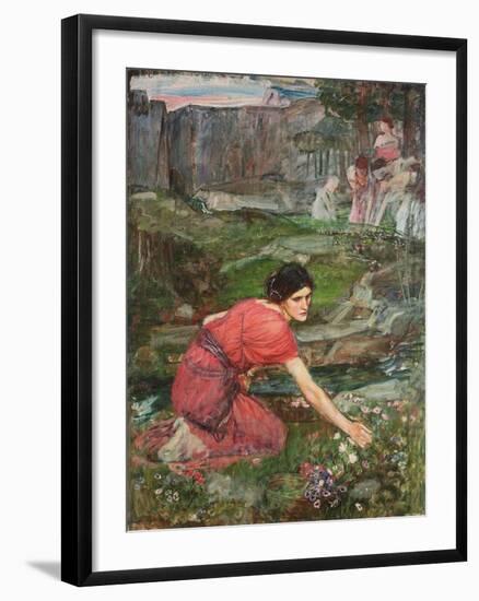 A Study: Maidens Picking Flowers by a Stream, C. 1909-1914-John William Waterhouse-Framed Giclee Print