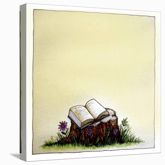 A Stump with Flowers Surrounding it with an Open Book on Top-Wendy Edelson-Stretched Canvas
