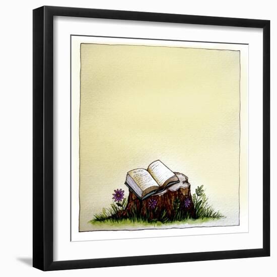 A Stump with Flowers Surrounding it with an Open Book on Top-Wendy Edelson-Framed Giclee Print