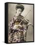 A Stunning Photographic Postcard Depicting a Young Japanese Girl Playing the Voilin-null-Framed Stretched Canvas