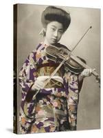 A Stunning Photographic Postcard Depicting a Young Japanese Girl Playing the Voilin-null-Stretched Canvas
