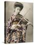 A Stunning Photographic Postcard Depicting a Young Japanese Girl Playing the Voilin-null-Stretched Canvas