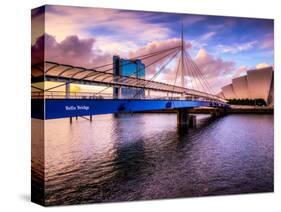 A Stunning Sunset over Bells Bridge, Glasgow, Scotland, United Kingdom, Europe-Jim Nix-Stretched Canvas