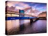 A Stunning Sunset over Bells Bridge, Glasgow, Scotland, United Kingdom, Europe-Jim Nix-Stretched Canvas