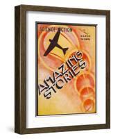 A Stylised Cover Showing an Aeroplane Flying Through Circles of Light-null-Framed Photographic Print