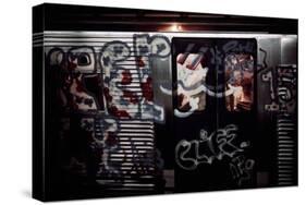 A Subway Car with Graffiti Painted over Windows and Metal Exterior, May 1973-null-Stretched Canvas