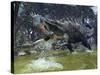 A Suchomimus Snags a Shark from a Lush Estuary-Stocktrek Images-Stretched Canvas