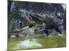 A Suchomimus Snags a Shark from a Lush Estuary-Stocktrek Images-Mounted Photographic Print