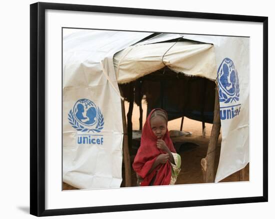 A Sudanese School Girl Stands Infront of Her Class Room-null-Framed Photographic Print