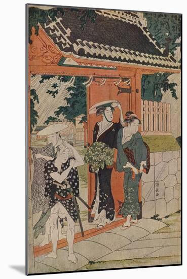 'A Sudden Shower at the Mimeguri Inari Shrine', 1787-Torii Kiyonaga-Mounted Giclee Print