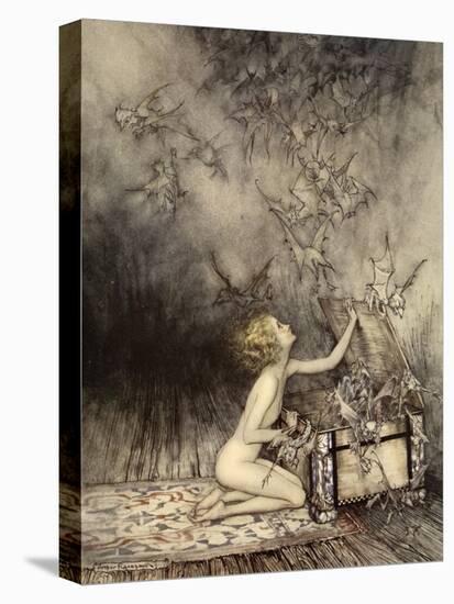 A Sudden Swarm of Winged Creatures Brushed Past Her-Arthur Rackham-Stretched Canvas