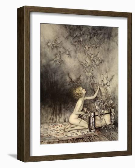 A Sudden Swarm of Winged Creatures Brushed Past Her-Arthur Rackham-Framed Giclee Print