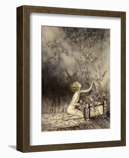 A Sudden Swarm of Winged Creatures Brushed Past Her-Arthur Rackham-Framed Giclee Print