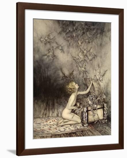 A Sudden Swarm of Winged Creatures Brushed Past Her-Arthur Rackham-Framed Giclee Print