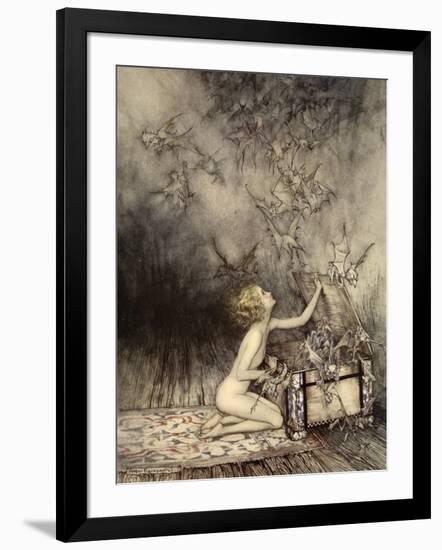 A Sudden Swarm of Winged Creatures Brushed Past Her-Arthur Rackham-Framed Giclee Print