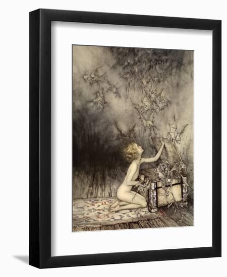 A Sudden Swarm of Winged Creatures Brushed Past Her-Arthur Rackham-Framed Premium Giclee Print