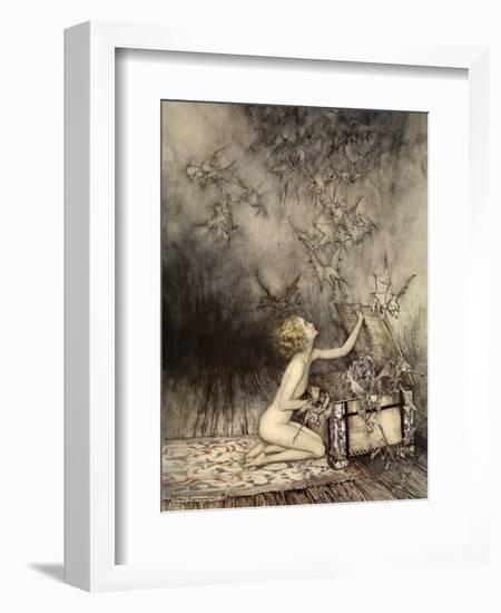 A Sudden Swarm of Winged Creatures Brushed Past Her-Arthur Rackham-Framed Premium Giclee Print