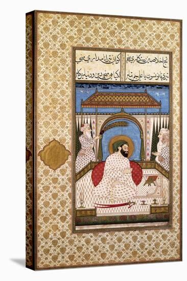 A Sufi Ruler Nimbate Reading a Qur'An on a Terrace, C. 1700 (Watercolor, Gold, and Ink on Paper)-null-Stretched Canvas