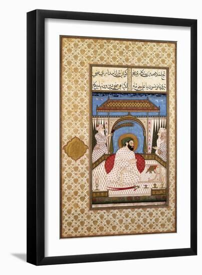 A Sufi Ruler Nimbate Reading a Qur'An on a Terrace, C. 1700 (Watercolor, Gold, and Ink on Paper)-null-Framed Giclee Print