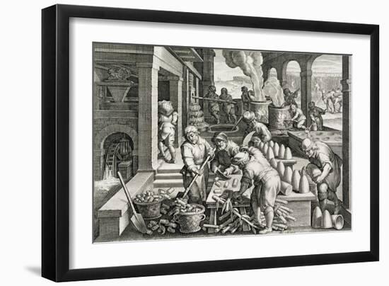 A Sugar Mill and the Production of Sugar Loaves, Plate 14 from 'Nova Reperta' (New Discoveries)-Jan van der Straet-Framed Giclee Print